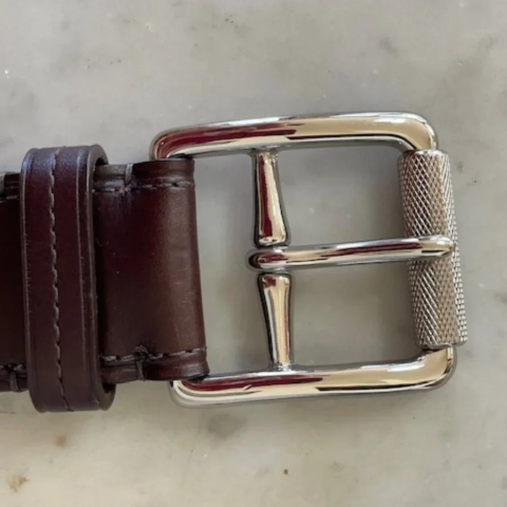 COACH Vintage Brown Leather Silver Tone Textured Buckle Men's Belt 38